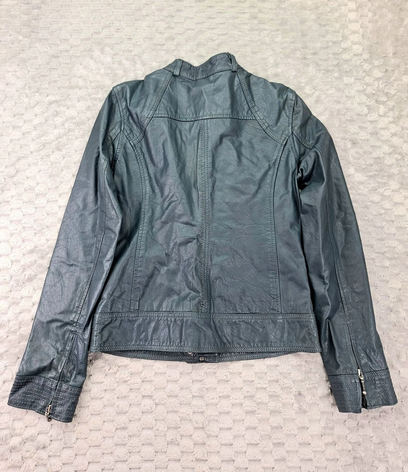 Xdye Leather Biker Jacket Vintage Y2K 2000s Teal Blue – photo 6